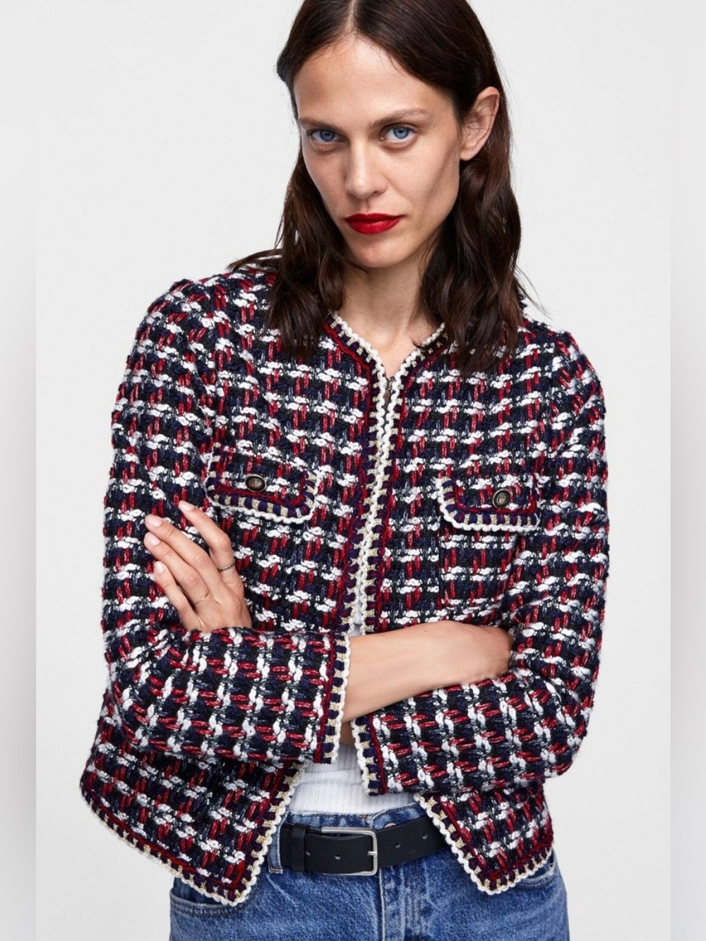 Zara Textured Tweed/bouclé Jacket Sz L